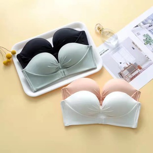 Glossy Strapless Stealth Front and Back Double-Layer Buckle Beauty Back Underwear Small Chest Gathering Thickened Palm Cup Soft Bra