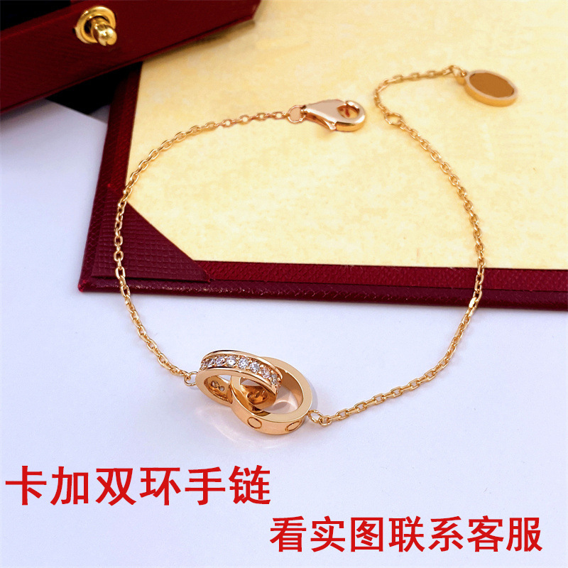 V Gold Plated Mi Gold Factory Direct Card Plus Double Ring Rose Gold Bracelet Female Niche Simple Light Luxury Design All-match Hand V Gold Plated Mi Gold Factory Direct Card Plus Double Ring Rose Gold Bracelet Female Niche Simple Light Luxury Design All-match Hand