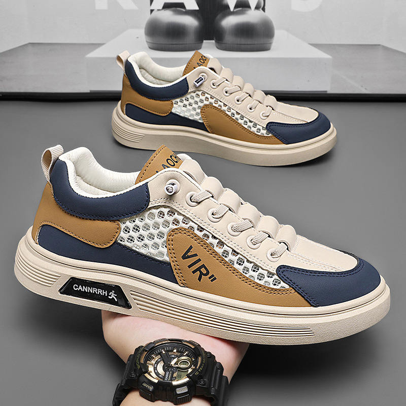 Zapatos de verano para hombres, nuevos zapatos de malla transpirables, zapatos de lona huecos, zapatos de deporte de ocio de todo fósforo de tendencia para hombres, zapatos blancos para hombres