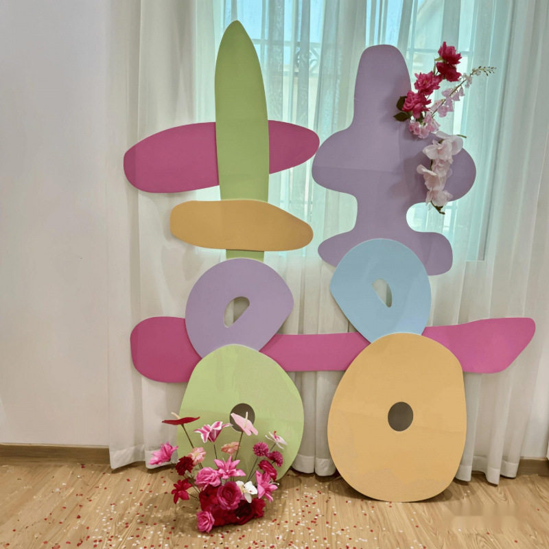 多巴胺彩色喜字kt板结婚婚房布置婚礼装饰拍照道具晨拍迎宾区|undefined
