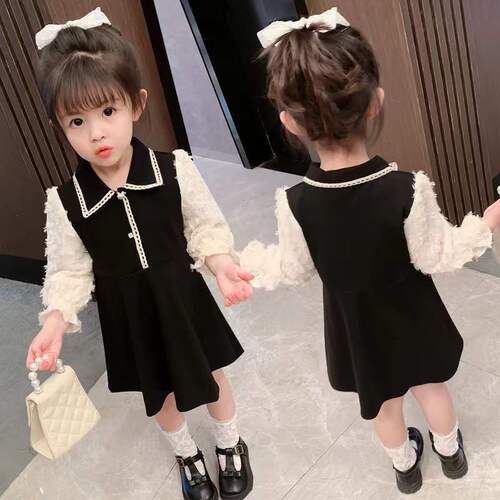 Children's clothing internet celebrity girls dress spring 2024 spring small fragrant princess dress baby fake two-piece dress fashionable