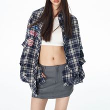 情调Mood【明星同款】 格子花标提袖衬衫女设计感不规则别致上衣