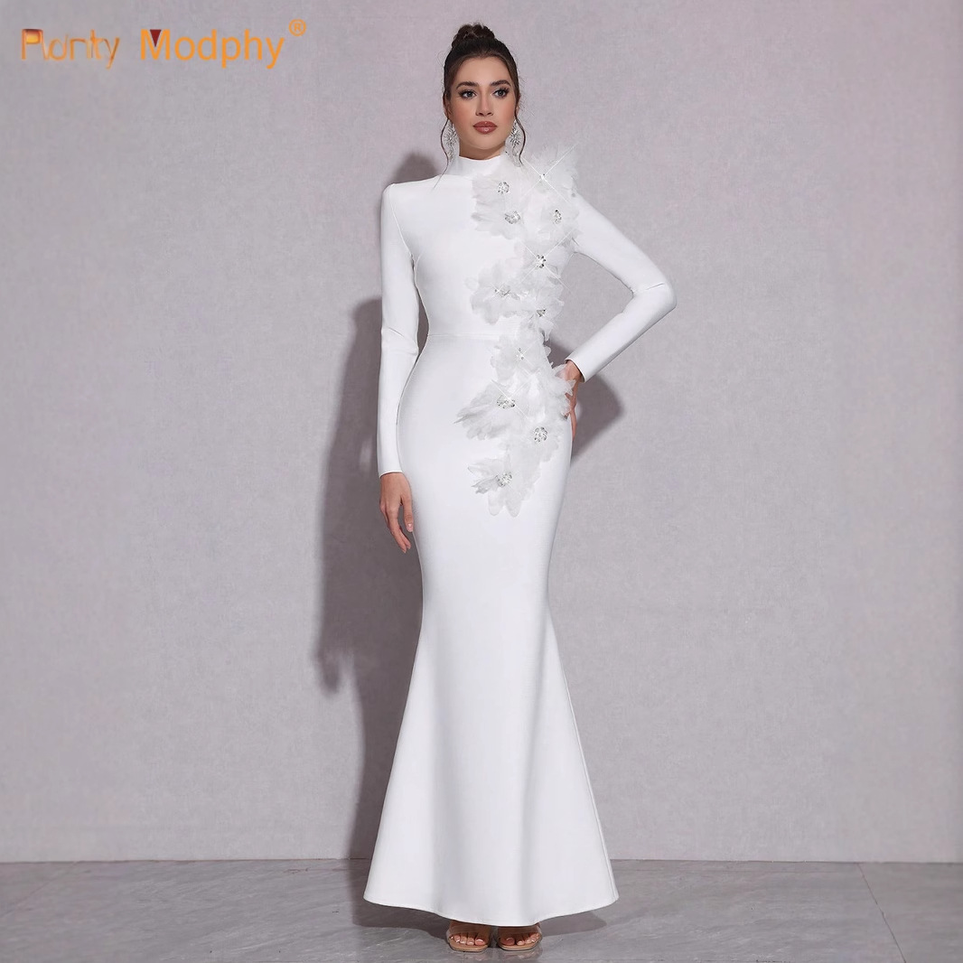 Bandage Evening Dress 2025 Hand-Stitched Floral Rhinestone Embellished Tight-Fitting Fishtail Long Dress Women's Evening Party Dress