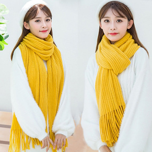 Scarf Women's Winter Student Korean Style All-match New Knitted Couple Thickened Warm Wool Men's Solid Color Tassel Scarf