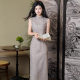 Wave Striped National Style New Chinese Style Sleeveless Long Improved Cheongsam 2025 New Female Elegant Retro Slim Summer
