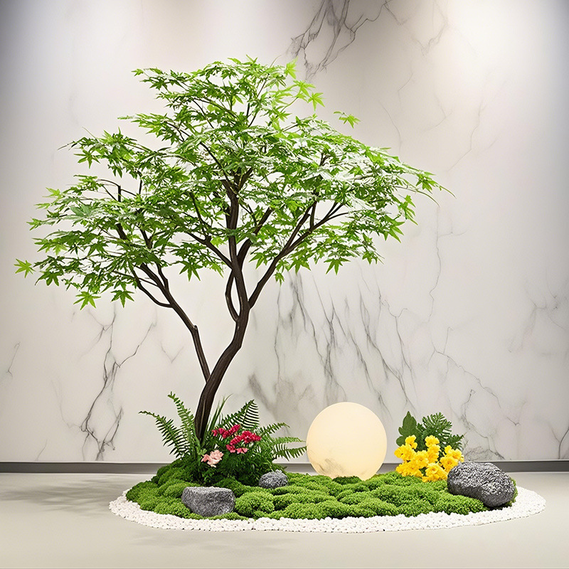 青楓の大型観葉植物、室内装飾用人工樹、模造樹、景観造園、リビングルームの床置きグリーン装飾、高級模造品|undefined
