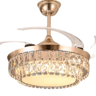 Modern living room fan light crystal light luxury integrated ceiling fan light dining room bedroom intelligent invisible Crystal fan light