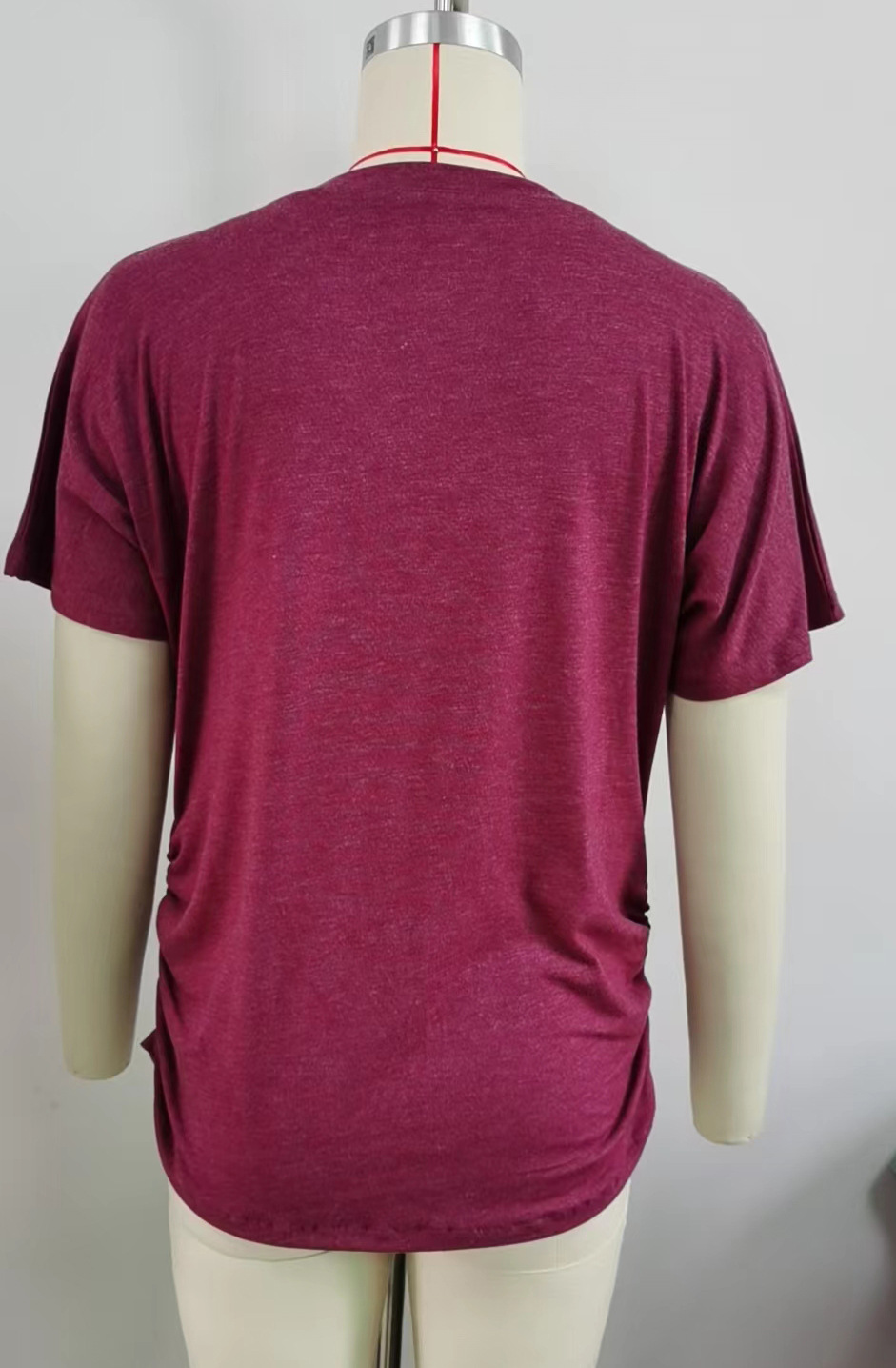 Summer Casual Pullover V Neck Solid Color Loose T Shirt Women Top