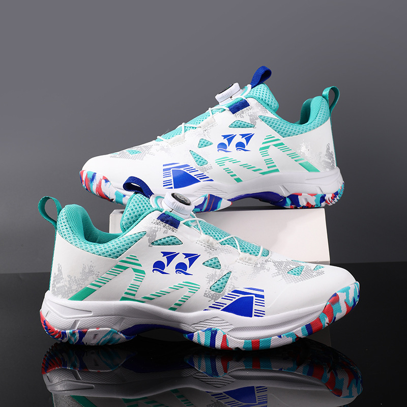 Transfronterizos de tamaño grande nueva moda botón giratorio suela de goma zapatos de entrenamiento de bádminton zapatos de tenis anti-deslizante transpirable
