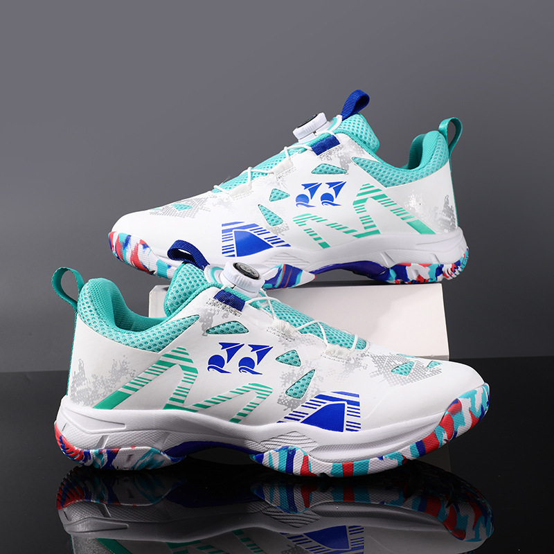 Cross-Border Large Size New Fashion Rotating Button Rubber Sole Sports Shoes Badminton Training Tennis Shoes Non-Slip and Breathable