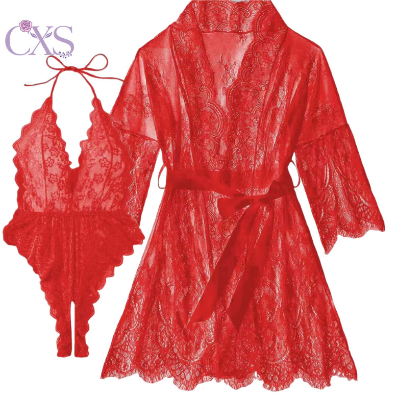 Cross-Border Foreign Trade Thin Sexy Lingerie Lace See-Through Sexy Nightgown Jumpsuit Sexy Suit Women's New Pajamas Cross-Border Foreign Trade Thin Sexy Lingerie Lace See-Through Sexy Nightgown Jumpsuit Sexy Suit Women's New Pajamas