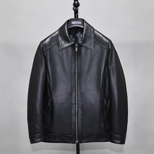 Soft Top-Layer Sheepskin Leather Jacket for Men, Extended Length, Casual Simple Business Style, Nylon Jacket Coat