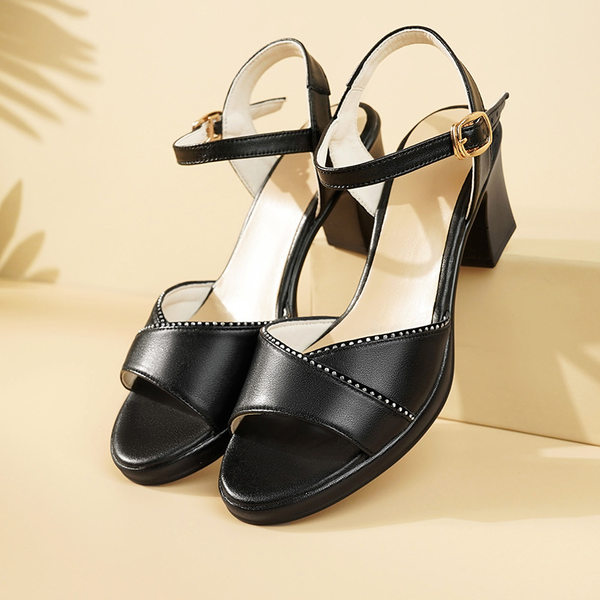 Sandal cao gót nữ hở mũi gót dày 7 cm, size lớn 41-43 — đen