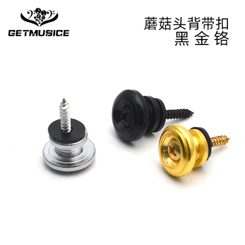 Mushroom head metal strap buckle with felt folk guitar strap button ukulele tail pin chrome/black