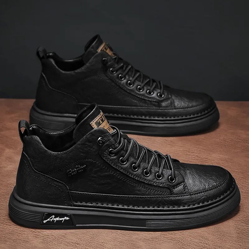 Autumn men's Breathable High-top shoes men's fashionable all-match black leather shoes men's sports casual shoes board shoes fashionable shoes