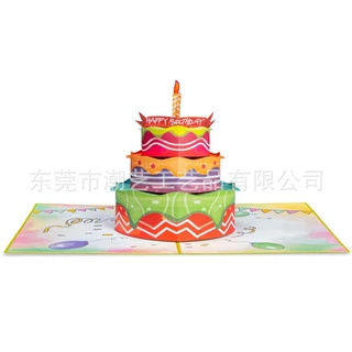 跨境新款创意3D弹出式生日贺，生日蛋糕造型，适合成人或儿童