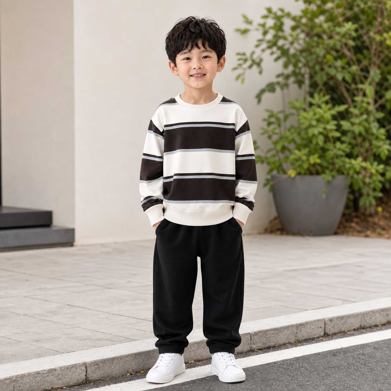 Striped Crew Neck Sweatshirt for Boys and Girls, New Style for Spring and Autumn, Loose Fit, Long Sleeve, Versatile Casual Pullover for Medium and Large Children