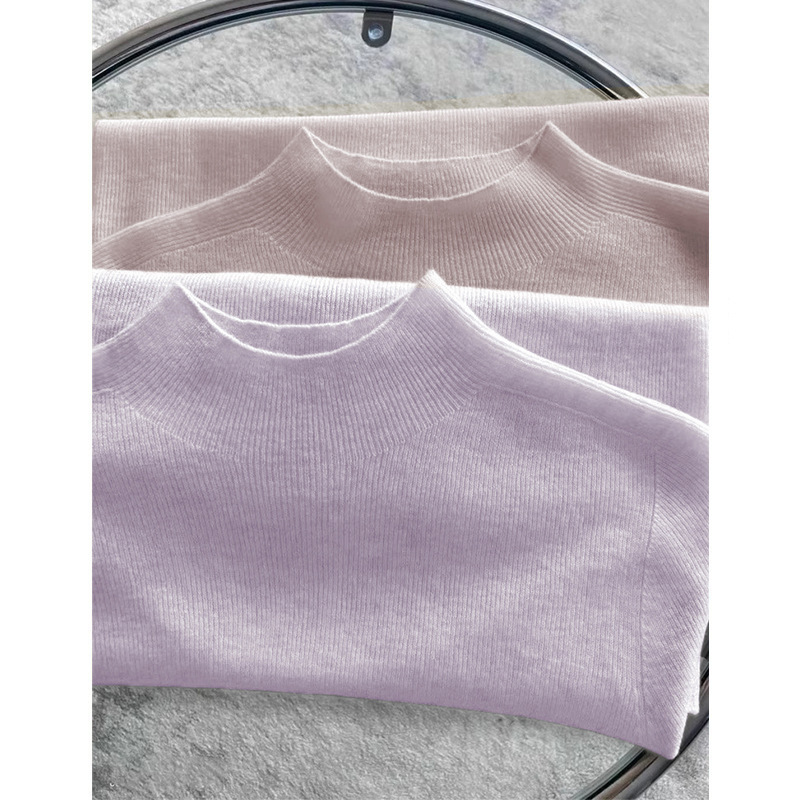 European Gentle Style Soft Waxy Knitwear Women's Mid-Collar Knitwear Bottoming Shirt Western Style Pink and Purple Inner Half Turtleneck Top