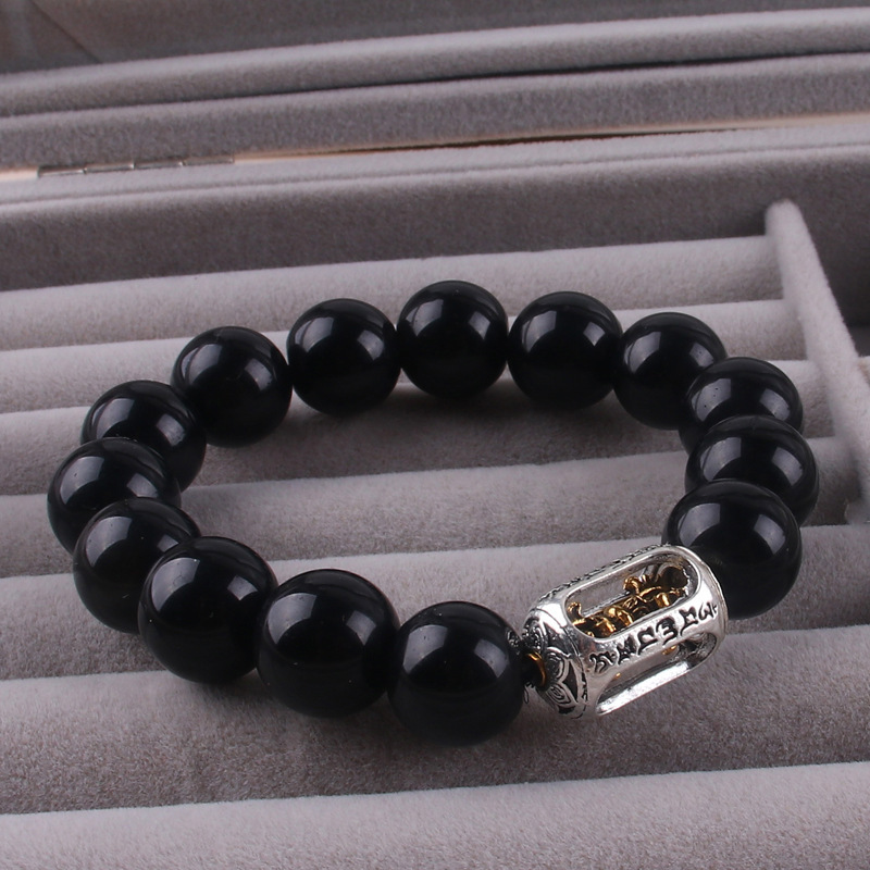 New imitation obsidian bracelet amulet six-character mantra turn vajra male patron saint bracelet