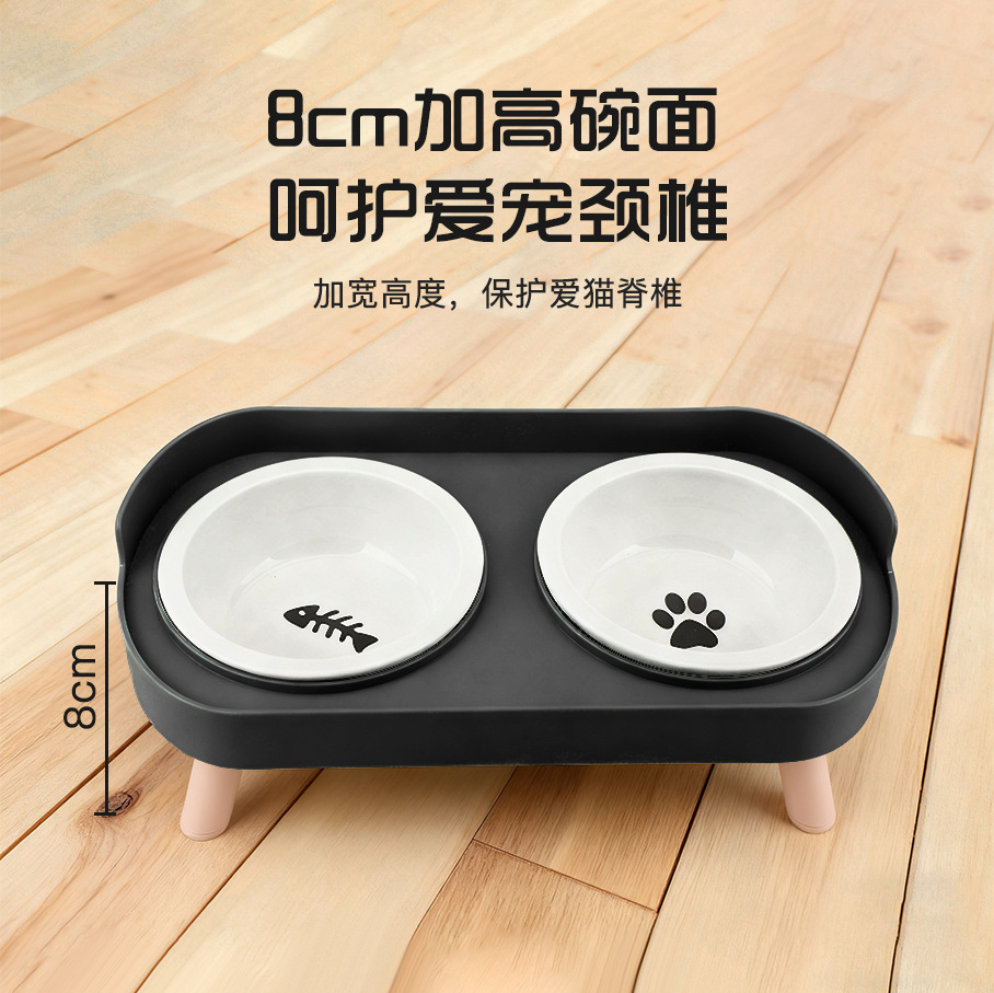 Tazón de gato de acero inoxidable doble tazón anti-derrumbe protector cervical para mascotas tazón de agua de grano en cerámica para perros tazón de agua de gato y perro