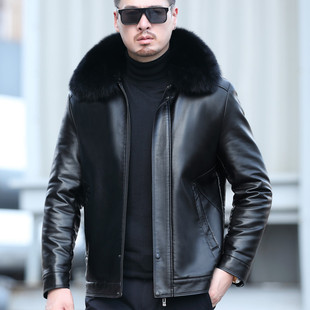 Winter Thickeneded Men's Large Size Haining Genuine Leather Jacket Short Daddy Fur One-Piece Fleece-Lined Jacket Goatskin