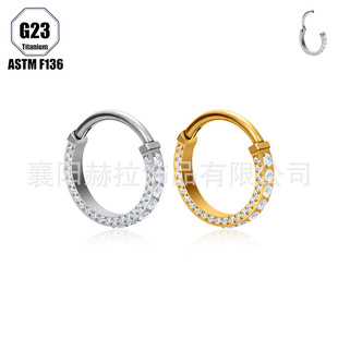 New G23 titanium alloy three-sided inlaid zircon nose ring earrings seamless ring ear bone nail F136 human body piercing jewelry