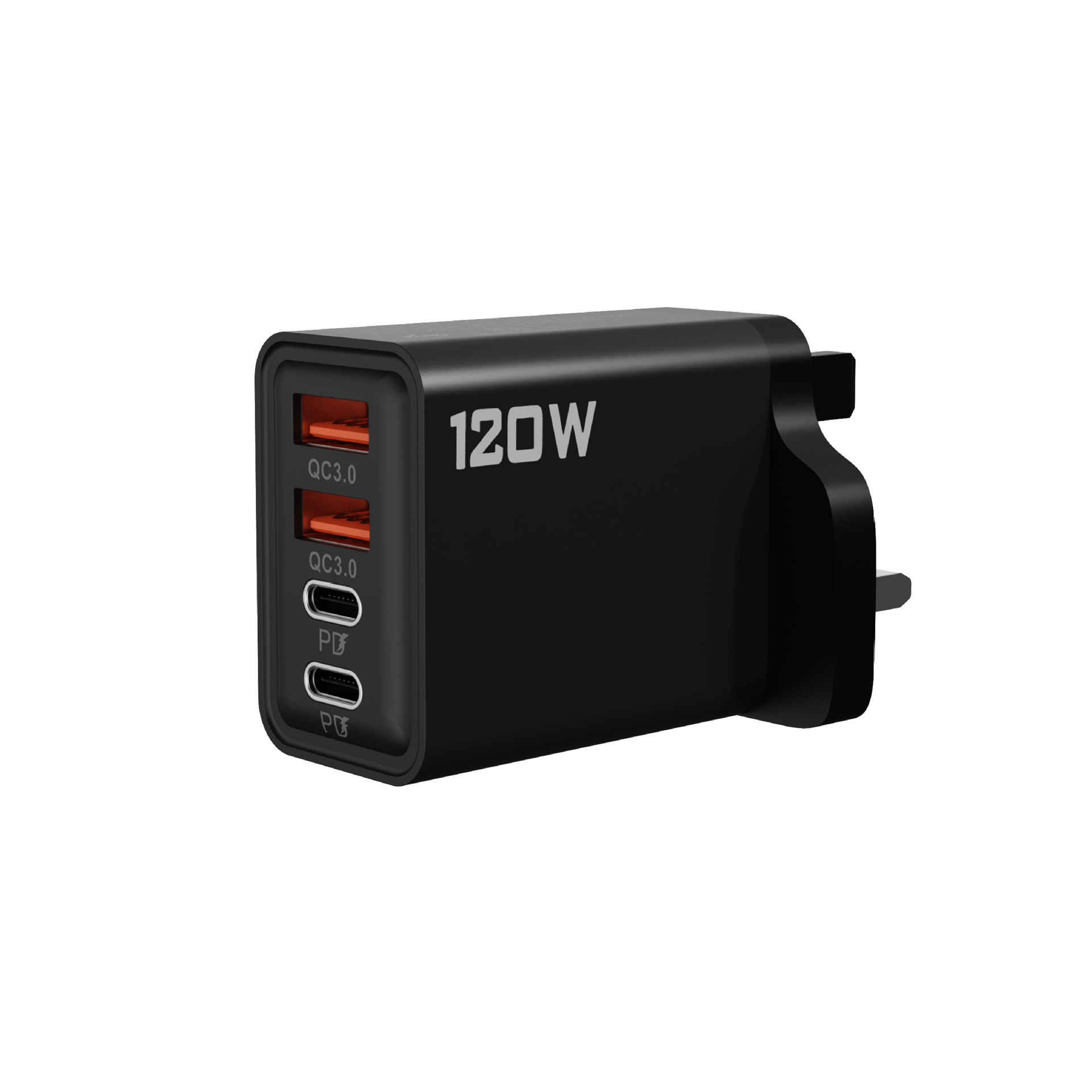 Transfronterizos 120W súper carga rápida cabeza de carga doble USB + doble typec cabeza de carga británica cargador rápido de teléfono móvil