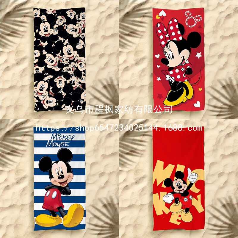 New Cross-Border Jit Dropshipping Mickey Beach Towel, Cute Mickey Mouse Cartoon Microfiber Printed Beach Towel