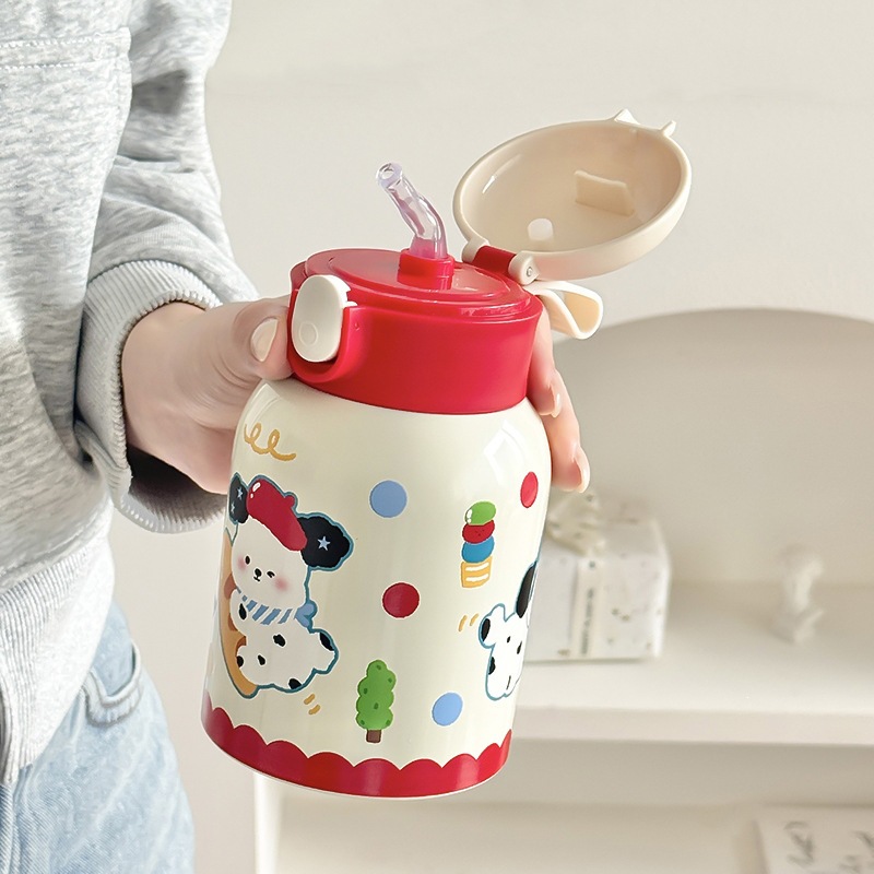 Gran capacidad de dibujos animados niños adorables 316 tazas de acero inoxidable para mujeres alto valor de mano mano paja taza de rebote