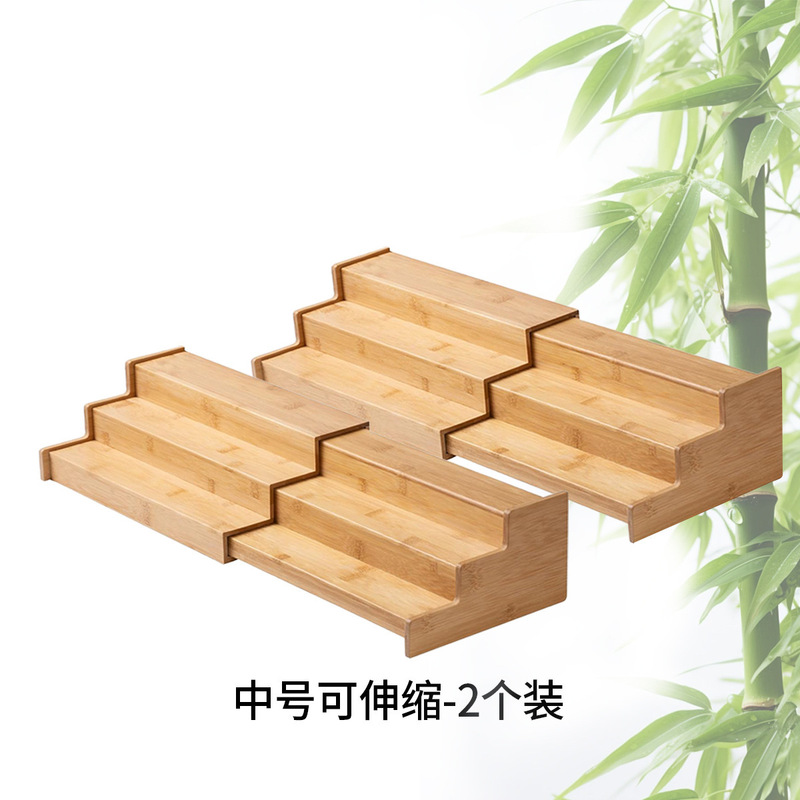 跨境热卖竹质调料架厨房可伸缩三层调料置物架多功能收纳储物可伸|undefined