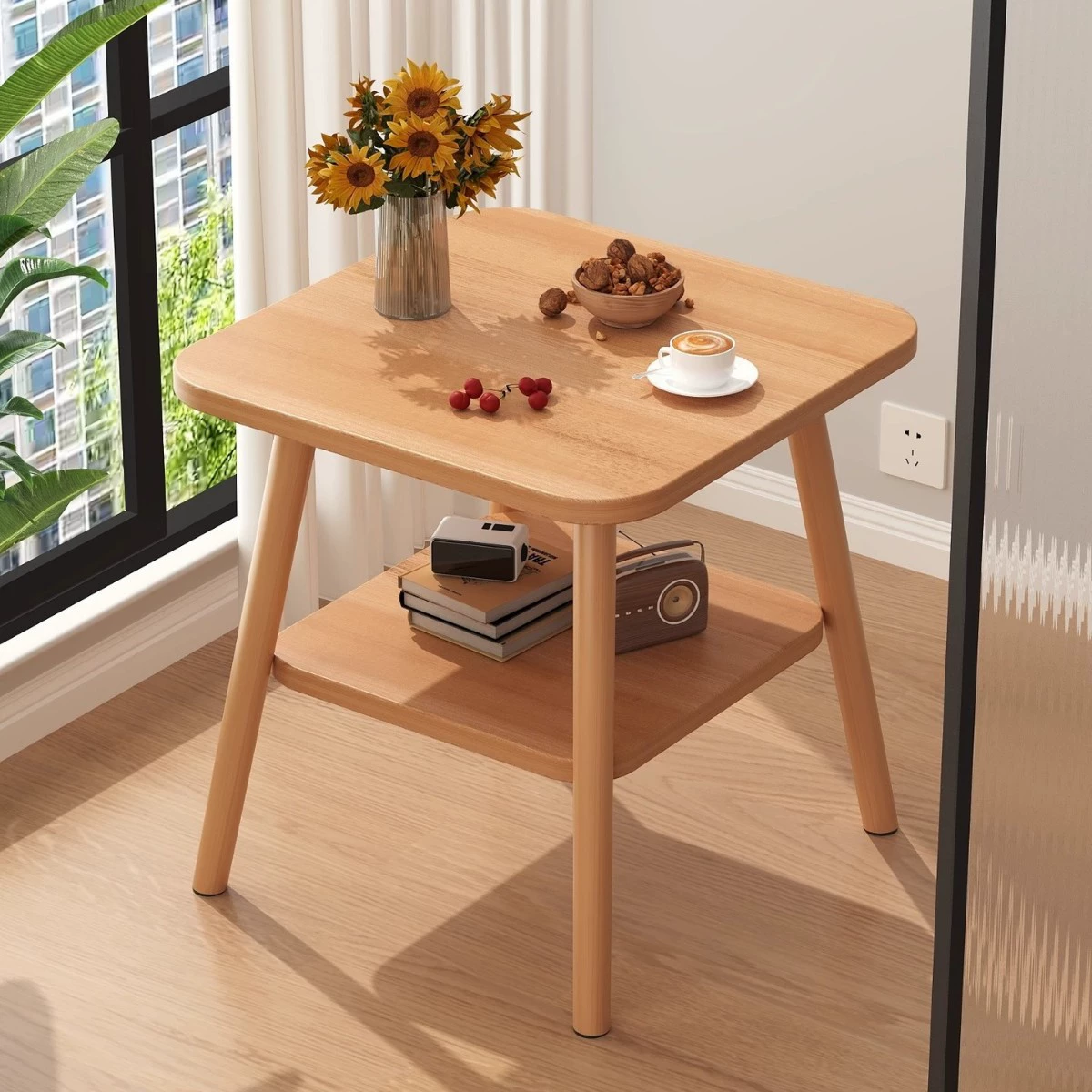 Маленький столик, журнальный столик, приставной столик для дивана, прикроватная тумбочка для гостиной, простая балконная комната с эркером, домашний чайный столик, круглый стол.