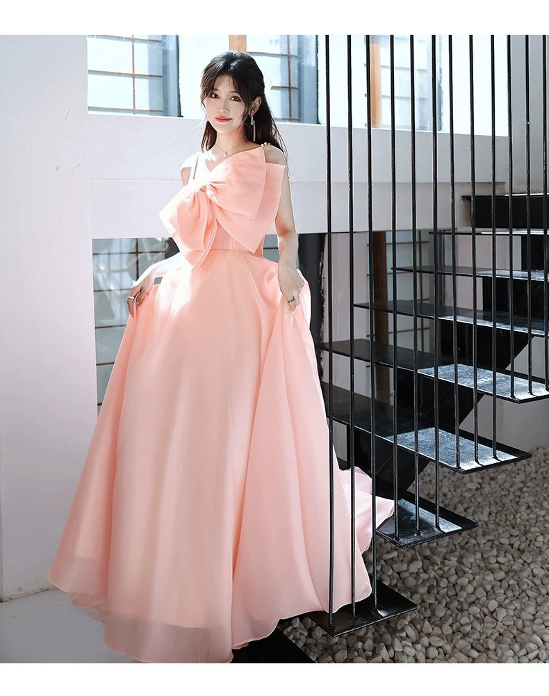 Đầm maxi nữ thắt eo dáng công chúa không dây, phong cách dạ hội thanh lịch — Màu hồng chi tiết 9