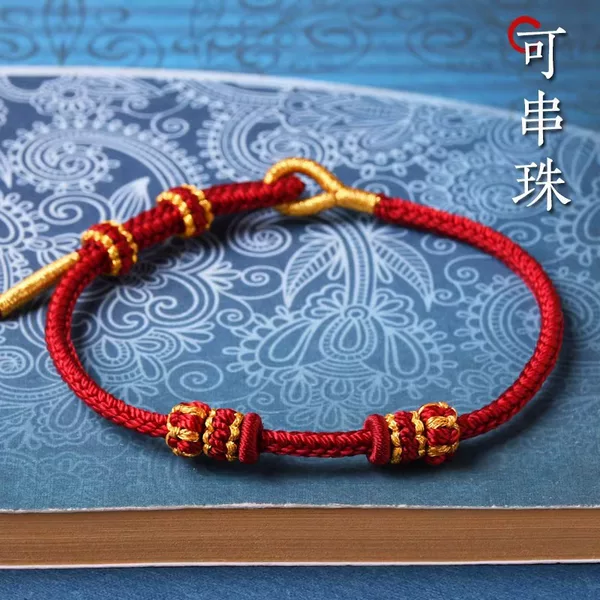 Diy Handmade Braided Hand Rope Finished Couple Red Rope Bracelet Wearable Gold Pendant