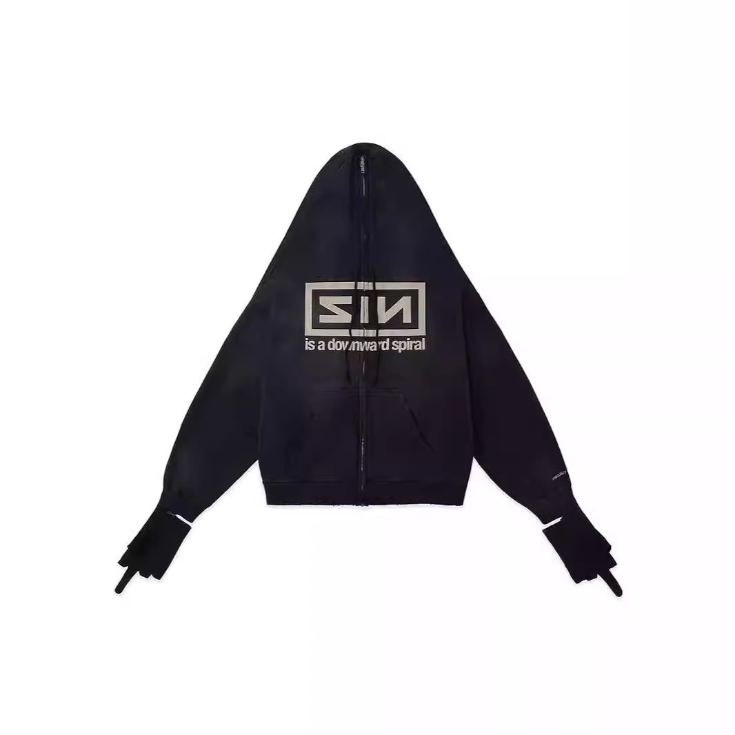 PROJECT G/R  做旧乐队手套拉链卫衣 Offset同款