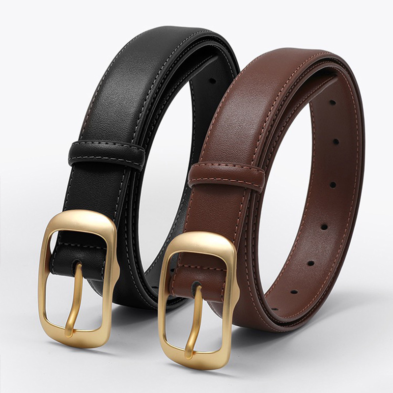 2024 europäischen und Amerikanischen Neue Mode Lässig Vielseitig Jeans Zwei Schicht Rindsleder frauen Einfarbig Gürtel Gürtel Minimalistischen Stil_voghion.com