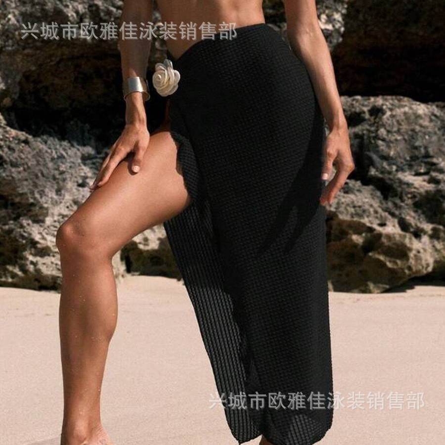 Nueva falda larga transfronteriza europea y americana de Amazon, falda de playa de flores, bikini de color sólido de comercio exterior, falda cruzada sexy