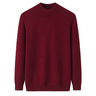 7 Colors Optional Men's Half Turtleneck Single-Ply Yarn Flat Knitted Cashmere Sweater Fitted Round Neck Pullover Warm Sweater