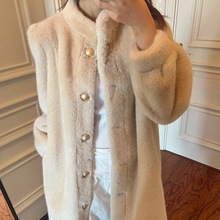 2025冬季新款外套女中长款水貂绒毛毛仿皮草立领加厚宽松大衣