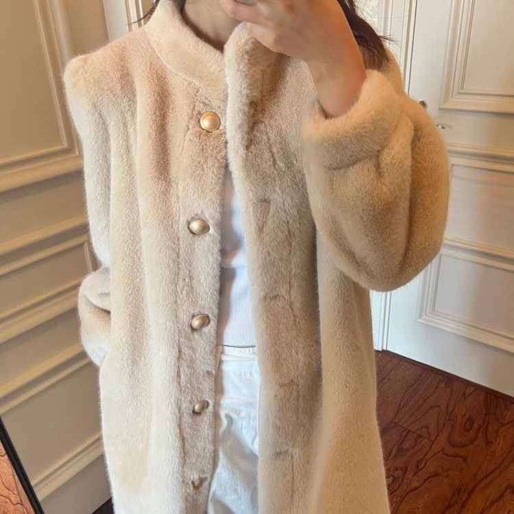 2025冬季新款外套女中长款水貂绒毛毛仿皮草立领加厚宽松大衣