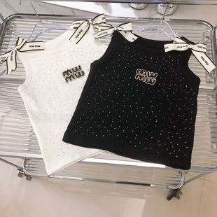 Girls' Summer Vest Sling Baby Stylish Children's Personalized Trendy Brand Chanel Style Hot Drilling Letter Bow Top