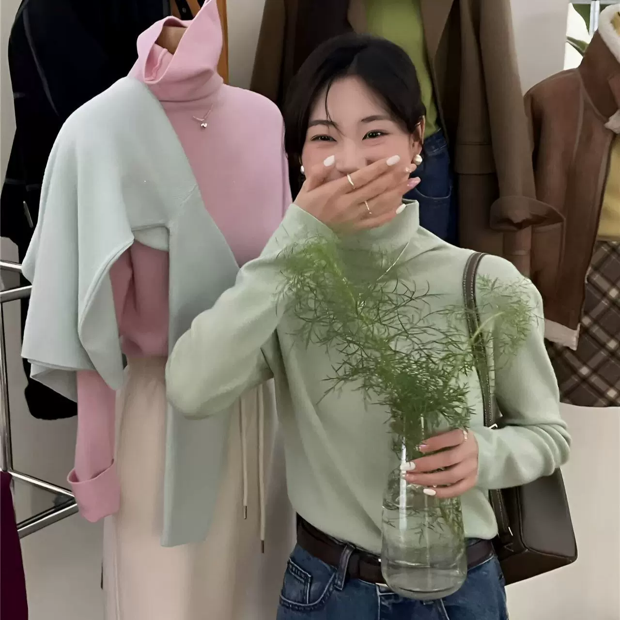 安迪绒高领堆堆领糖果色简约针织衫毛线打底衫女韩国加厚毛衣