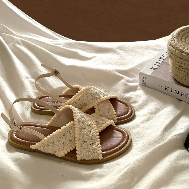 Jinyulu шикарные сандалии в нежном стиле для женщин, летние богемные универсальные пляжные туфли на плоской подошве в этническом стиле, римская обувь