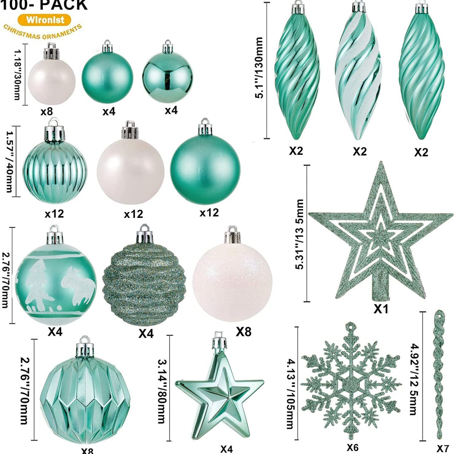 Árbol de Navidad decorado estrella de nieve de hielo 100 paquetes pintados bolos de Navidad colgante caja de mano