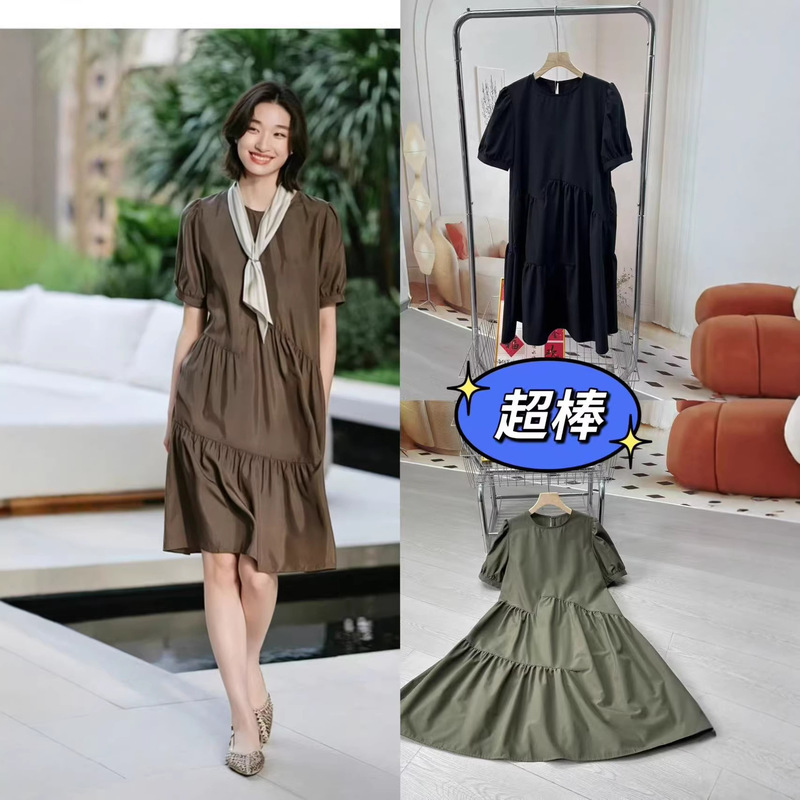 Jimo Manufacturer 04130626Ep New Style Loose Hem Patchwork A-Line Puff Sleeve Dress Jimo Manufacturer 04130626Ep New Style Loose Hem Patchwork A-Line Puff Sleeve Dress