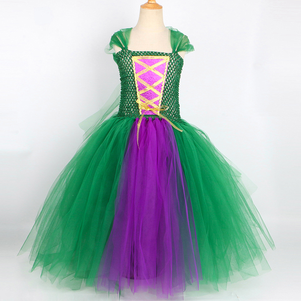 Ropa para niños Falda de bruja loca 2 Disfraces de Halloween para niños Vestido de tul de malla para niñas Ropa para niños_voghion.com