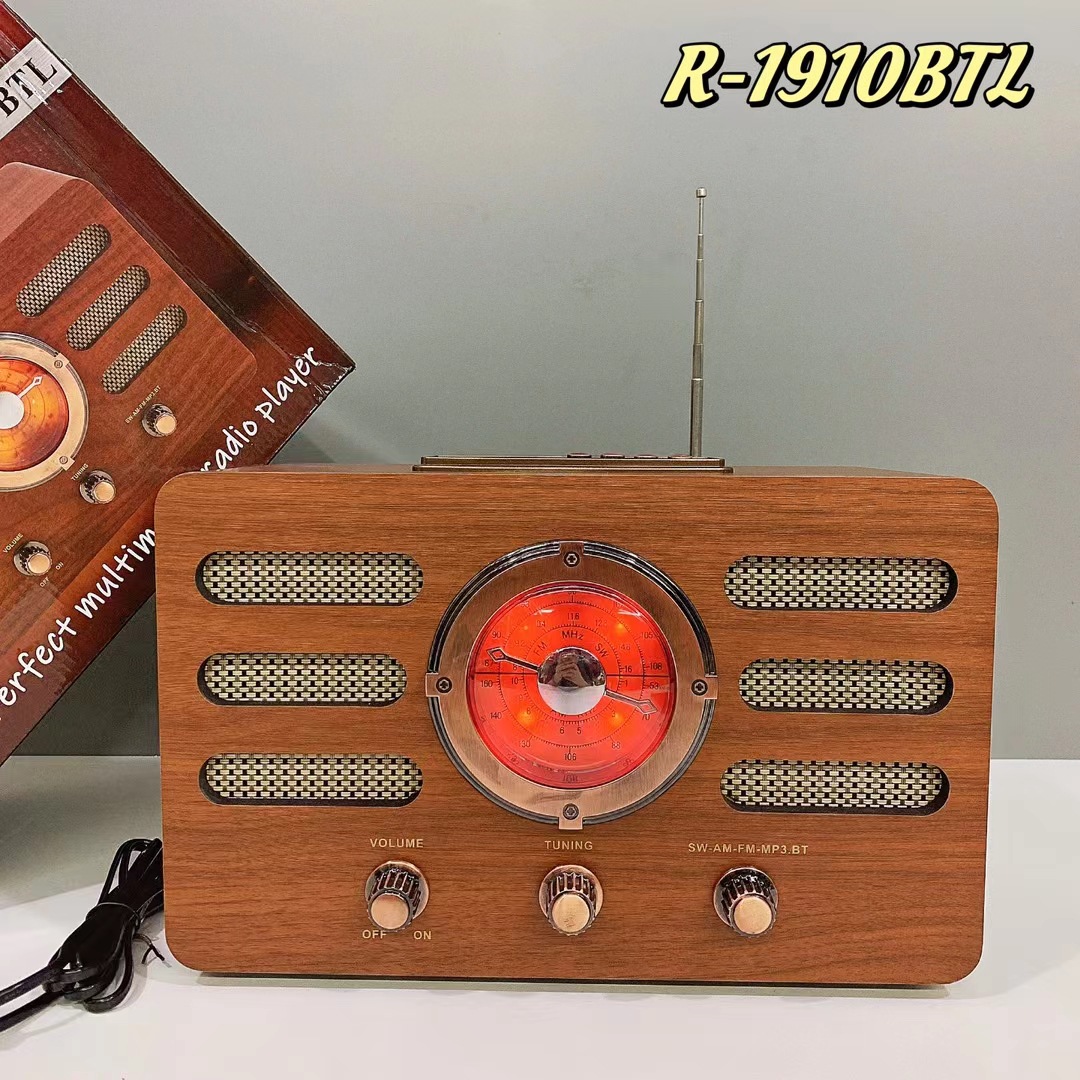 새로운 R-1910BTL 레트로 블루투스 스피커 나무 홈 라디오 서브 우퍼 카드 복고풍 작은 소리