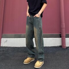 アメリカの高街の曲がり角のジーパンの男の春と秋の潮のブランドのごろつきのかっこいい揚げ街のズボンのcleanfitのまっすぐな筒のマイクロズボン