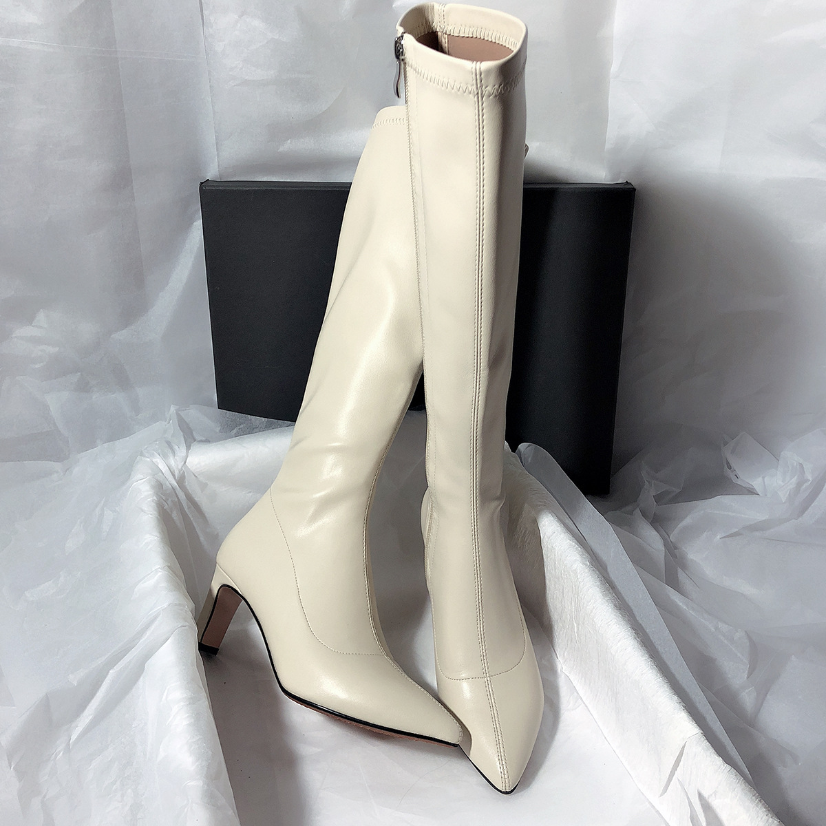 Elegant retro universal high boots heels pointed-toe
