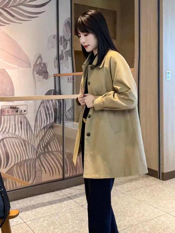 中长款高级感风衣女春秋季新款韩版宽松百搭气质卡其色大衣外套女|undefined