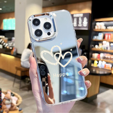 海外热销ins爱心镜面壳适用苹果15promax小众潮流17/16大孔手机壳